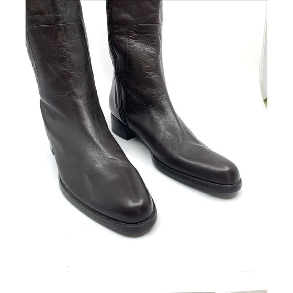 Valerie Stevens Womens All Leather Brown Knee High Boots 8N Zipper Almond Toe - Picture 2 of 10